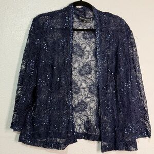 Karen Miller Midnight Blue Lace Jacket. Sz 18